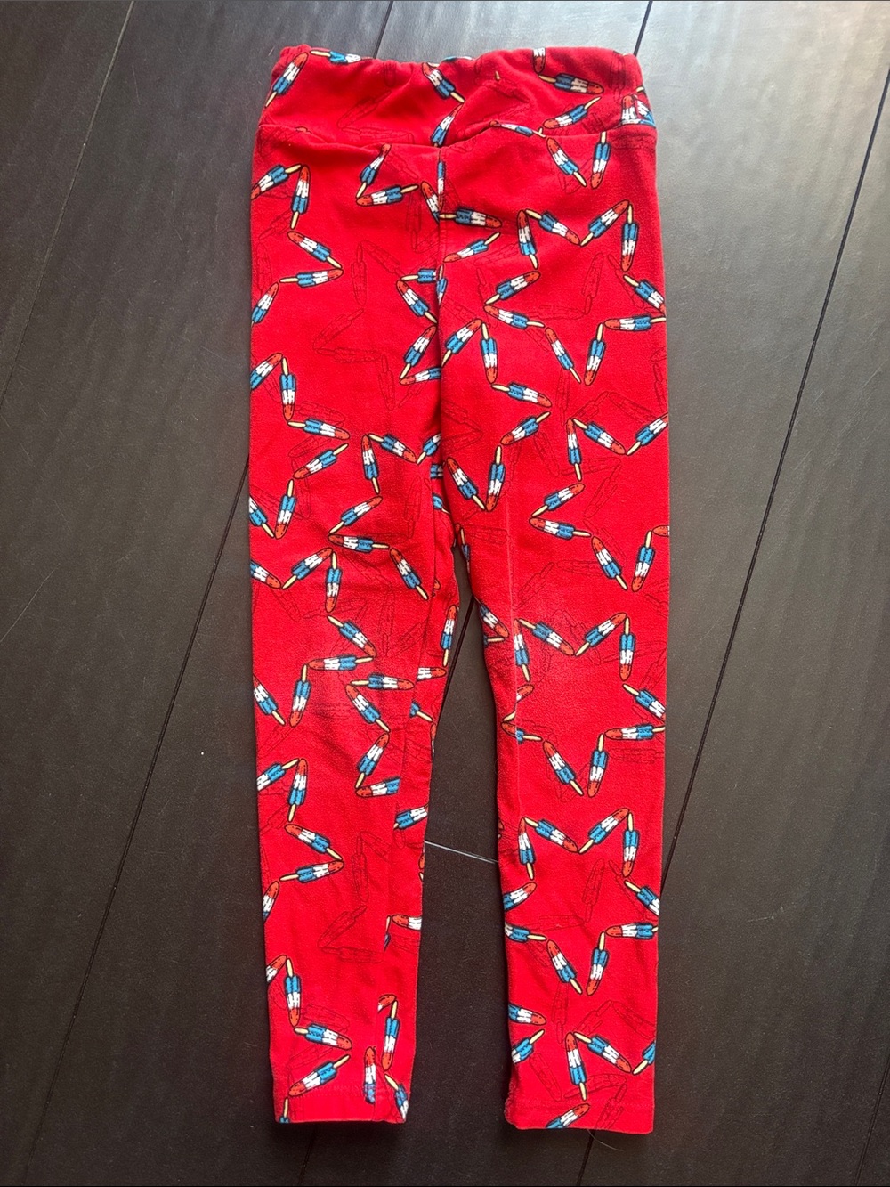LuLaRoe Red Rocket Popsicle Star Print Kids Leggings
